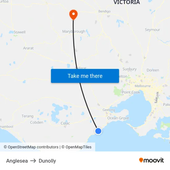 Anglesea to Dunolly map