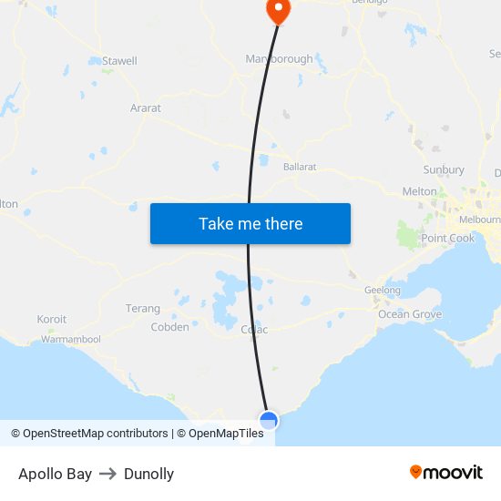 Apollo Bay to Dunolly map