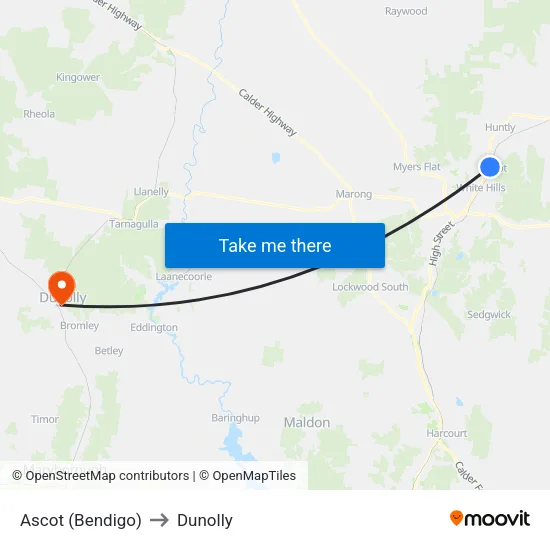 Ascot (Bendigo) to Dunolly map