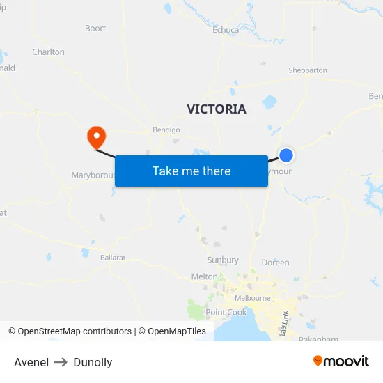 Avenel to Dunolly map