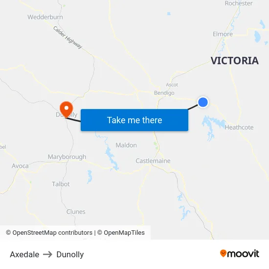 Axedale to Dunolly map