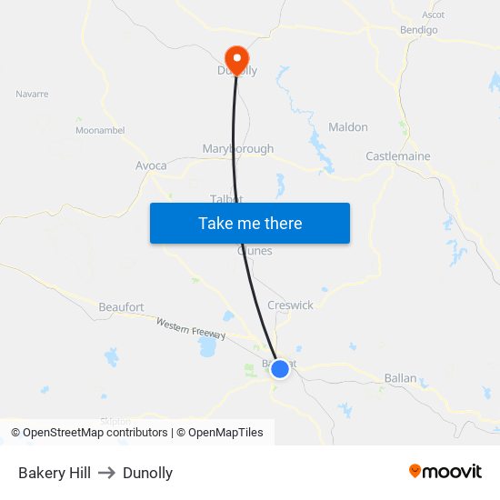 Bakery Hill to Dunolly map