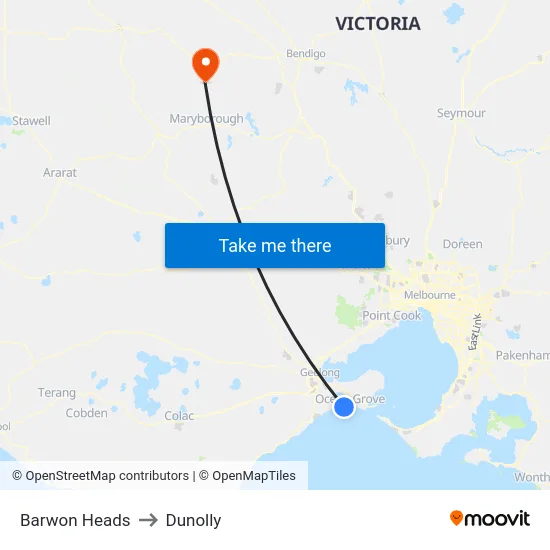 Barwon Heads to Dunolly map