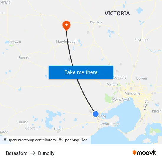 Batesford to Dunolly map
