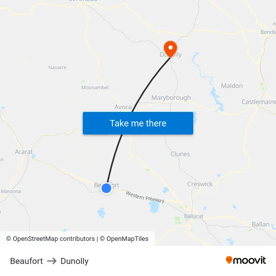 Beaufort to Dunolly map