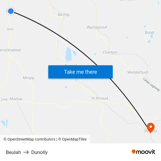Beulah to Dunolly map