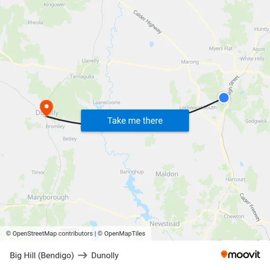 Big Hill (Bendigo) to Dunolly map