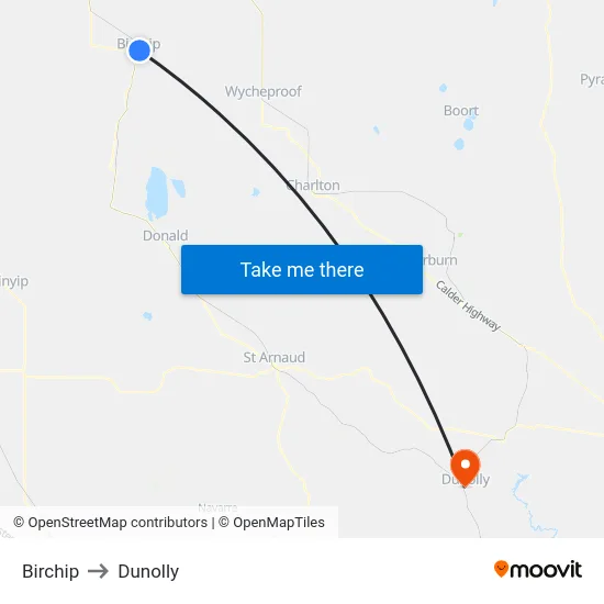 Birchip to Dunolly map