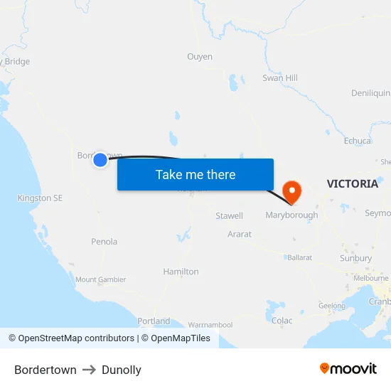 Bordertown to Dunolly map