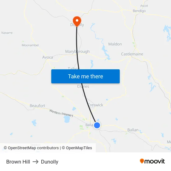 Brown Hill to Dunolly map