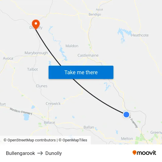 Bullengarook to Dunolly map