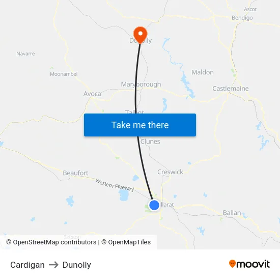 Cardigan to Dunolly map