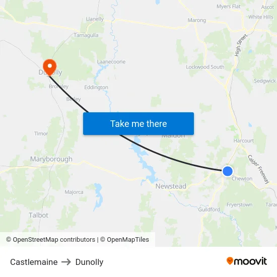 Castlemaine to Dunolly map