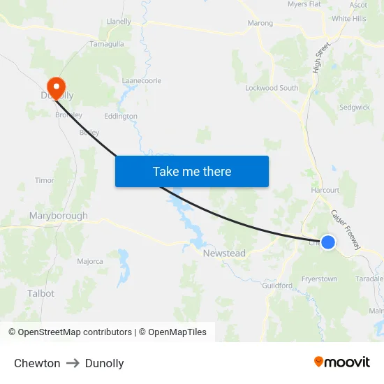 Chewton to Dunolly map
