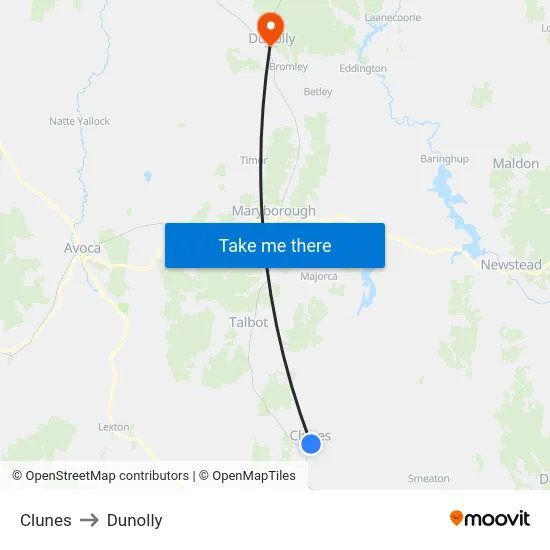 Clunes to Dunolly map