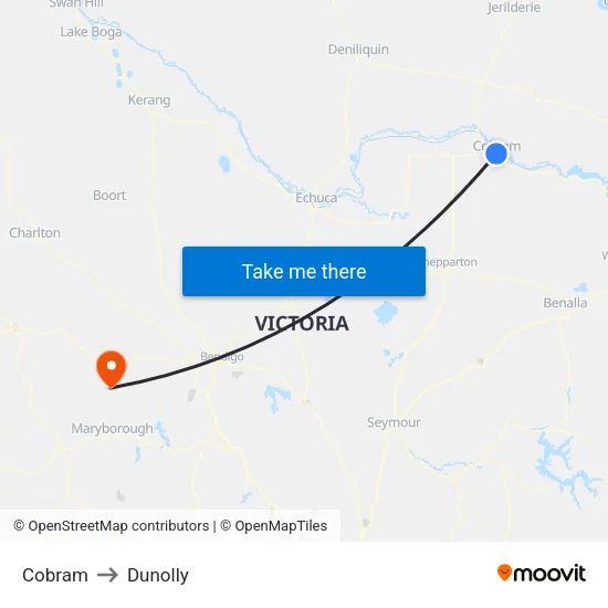 Cobram to Dunolly map