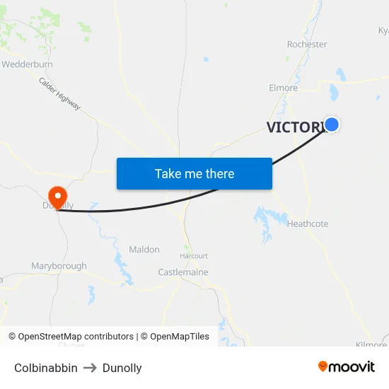 Colbinabbin to Dunolly map
