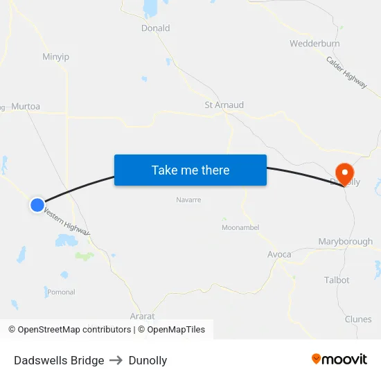 Dadswells Bridge to Dunolly map