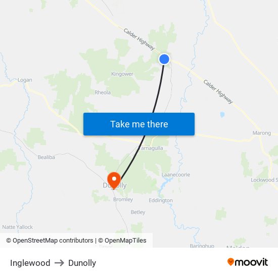 Inglewood to Dunolly map