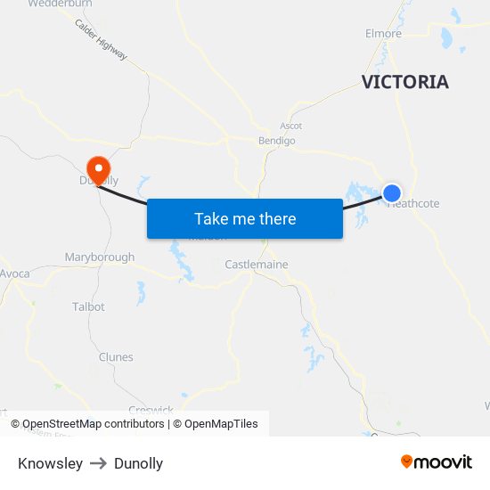 Knowsley to Dunolly map