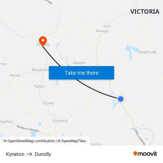 Kyneton to Dunolly map