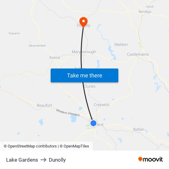 Lake Gardens to Dunolly map