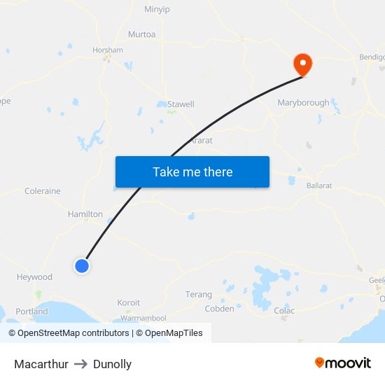 Macarthur to Dunolly map