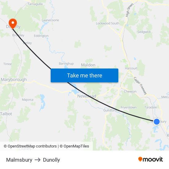 Malmsbury to Dunolly map