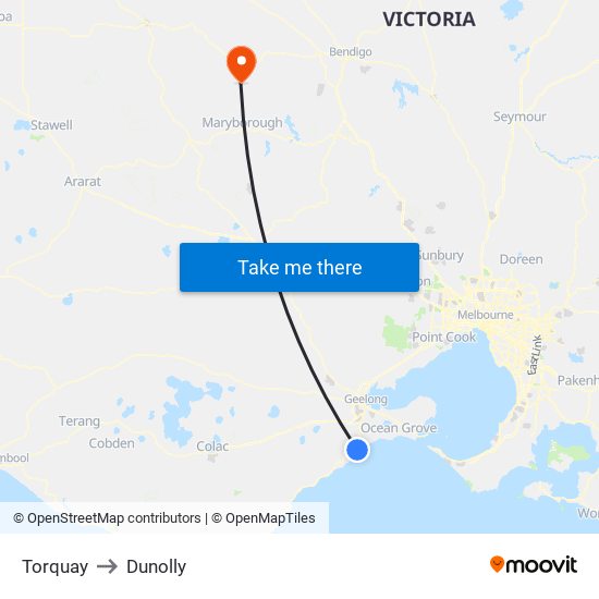 Torquay to Dunolly map