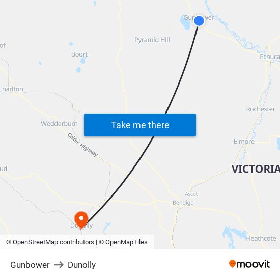 Gunbower to Dunolly map