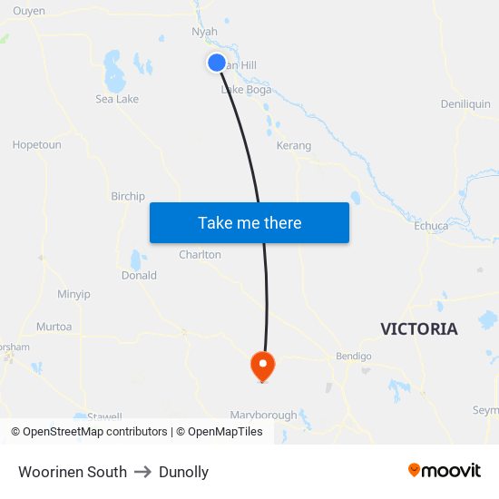 Woorinen South to Dunolly map