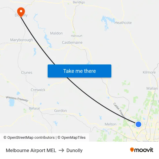 Melbourne Airport MEL to Dunolly map