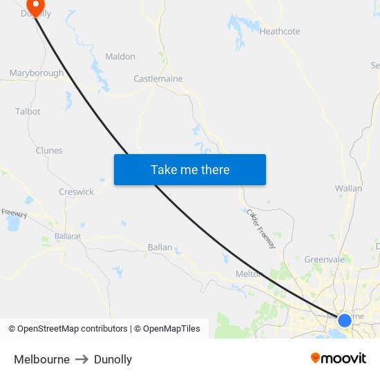 Melbourne to Dunolly map