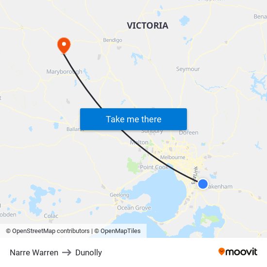 Narre Warren to Dunolly map