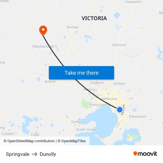 Springvale to Dunolly map