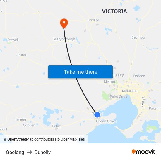 Geelong to Dunolly map