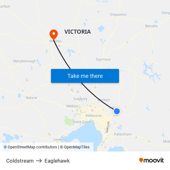 Coldstream to Eaglehawk map