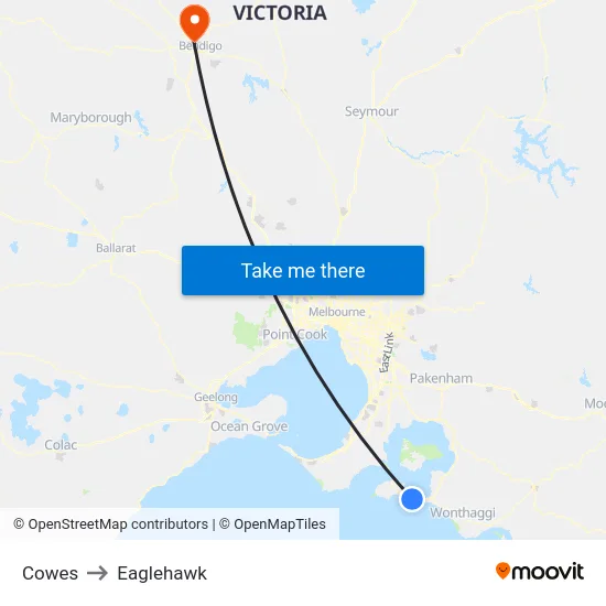 Cowes to Eaglehawk map