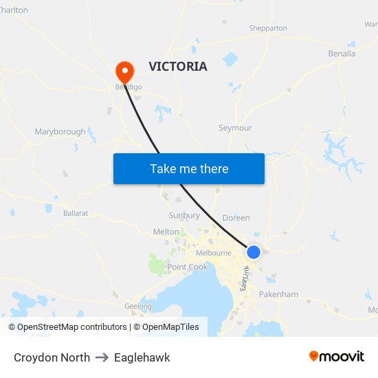 Croydon North to Eaglehawk map