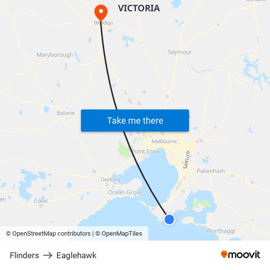 Flinders to Eaglehawk map