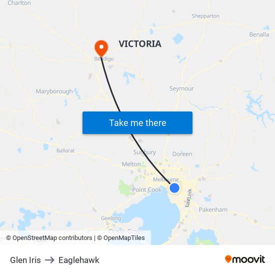 Glen Iris to Eaglehawk map