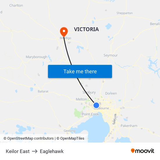 Keilor East to Eaglehawk map