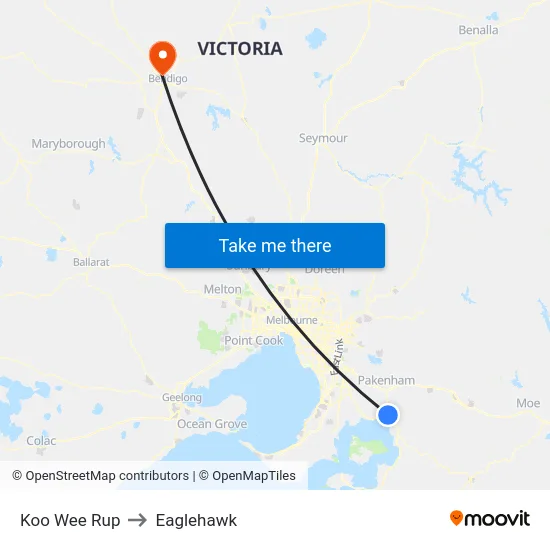 Koo Wee Rup to Eaglehawk map