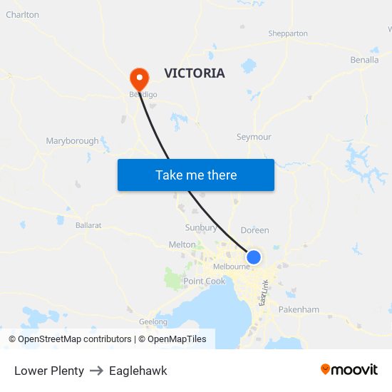 Lower Plenty to Eaglehawk map