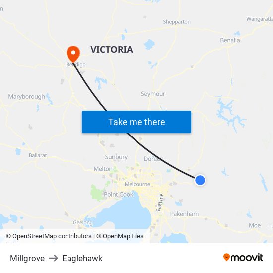 Millgrove to Eaglehawk map