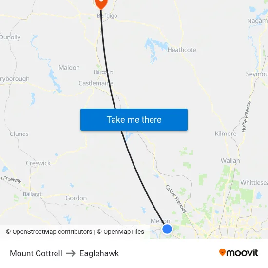 Mount Cottrell to Eaglehawk map