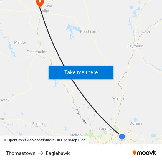 Thomastown to Eaglehawk map