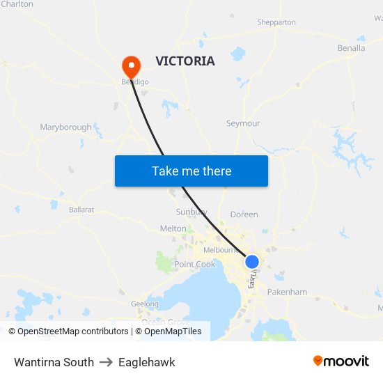 Wantirna South to Eaglehawk map