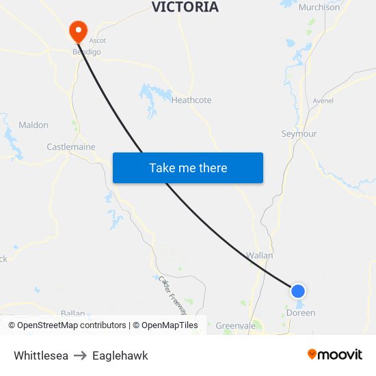 Whittlesea to Eaglehawk map