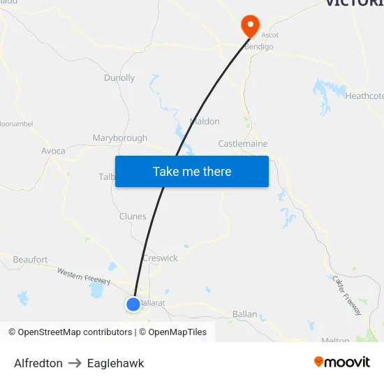 Alfredton to Eaglehawk map